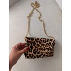 Kadın Zincir Askılı Mini Omuz Çantası – Kroko & Leopar Desenli Şık Tasarım - 001 - Beyaz