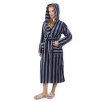 Kadın%100 Bambu Çizgili Kapüşonlu Uzun Sabahlık/Bornoz Füme 2XL