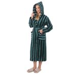 Kadın%100 Bambu Çizgili Kapüşonlu Uzun Sabahlık/Bornoz Yeşil 2XL