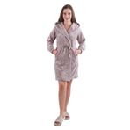 Kadın%100 Bambu Kapüşonlu Nakış Detaylı Yumuşak Extra Soft Sabahlık Milk Brown L
