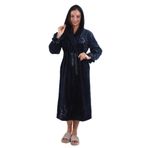 Kadın%100 Bambu Kapüşonlu Nakışlı Uzun Sabahlık – Ekstra Soft, Kuşaklı, Cepli Lacivert 3XL