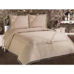 Kadınca Dükkan Kapitoneli Fransız Güpürlü Çift Kişilik Yatak Örtüsü Takımı - 250 x 260 cm - Cappuccino