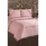 Kadınca Dükkan Kapitoneli Fransız Güpürlü Çift Kişilik Yatak Örtüsü Takımı - 250 x 260 cm - Pudra