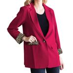 Kadınlar Ceket, Leopar Patchwork Yaka yakalı Blazer Gündelik Polyester Elyaf (XXL)