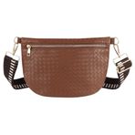 Kadınlar için% 100 Gerçek Deri Dokuma Deri Crossbody Sling Çanta - Ayarlanabilir Kayış ve Altın Fermuar - Şık Bel Bel Fanny Paketi, koyu kahverengi, One Size