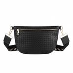 Kadınlar için% 100 Gerçek Deri Dokuma Deri Crossbody Sling Çanta - Ayarlanabilir Kayış ve Altın Fermuar - Şık Bel Bel Fanny Paketi, siyah, One Size