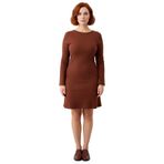 Kadınlar İçin A Kesim Örme Mini Elbise Bisiklet Yaka Uzun Kollu Rahat Günlük Kış Stili Kaliteli-Kahverengi-4XL