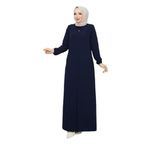 Kadınlar İçin Abaya Uzun Kollu Gizli Fermuarlı Siyah Cepli Müslüman Elbise (Lacivert, 48)