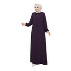 Kadınlar İçin Abaya Uzun Kollu Gizli Fermuarlı Siyah Cepli Müslüman Elbise (Mor, 58)