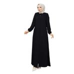 Kadınlar İçin Abaya Uzun Kollu Gizli Fermuarlı Siyah Cepli Müslüman Elbise (Siyah, 58)