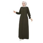 Kadınlar İçin Abaya Uzun Kollu Gizli Fermuarlı Siyah Cepli Müslüman Elbise (Yeşil, 52)
