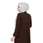 Kadınlar İçin Abaya Uzun Kollu Kol Düğme Detaylı Gizli Fermuarlı Gizli Cepli Müslüman Elbise (Kahverengi, 48)