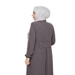 Kadınlar İçin Abaya Uzun Kollu Kol Düğme Detaylı Gizli Fermuarlı Gizli Cepli Müslüman Elbise (Vizon, 42)