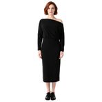 Kadınlar İçin Bodycon Kalıp Asimetrik Yaka Uzun Kol Düz Örme Midi Maxi Elbise Kış Şıklığı Ve Konforu-Siyah-6XL