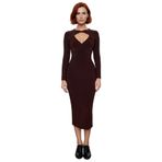 Kadınlar İçin Bodycon Kesim Uzun Kollu Midi Boy Choker Yaka Şık Gece Elbisesi Zarif Detaylarla-Kahverengi-42