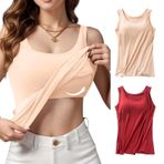 Kadınlar için Dahili Sütyenli Tank Üstleri İngiltere Büyük Beden Kolsuz Yelek Yaz Pamuklu Temel Egzersiz Yoga Kaşkorse, Bej + Kırmızı, 4XL