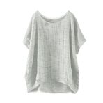 Kadınlar için keten gömlek, siyah, büyük beden, kadın tişörtü, kısa kollu, yaz, Basic, bluz, üst, yuvarlak yaka, tunik kıyafet, Gri, 4XL