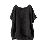 Kadınlar için keten gömlek, siyah, büyük beden, kadın tişörtü, kısa kollu, yaz, Basic, bluz, üst, yuvarlak yaka, tunik kıyafet, Siyah, 5XL