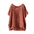 Kadınlar için keten gömlek, siyah, büyük beden, kadın tişörtü, kısa kollu, yaz, Basic, bluz, üst, yuvarlak yaka, tunik kıyafet, turuncu, M, Turuncu., M