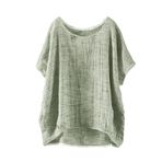 Kadınlar için keten gömlek, siyah, büyük beden, kadın tişörtü, kısa kollu, yaz, Basic, bluz, üst, yuvarlak yaka, tunik kıyafet, Yeşil., S