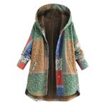 Kadınlar için Kışlık Ceketler Retro Baskılı Dış Giyim Düğmeler Fermuarlı Günlük Moda Cepler Kapüşonlu Uzun Kollu Uzun Kaban Peluş Astarlı Ceket, Yellow, 5XL