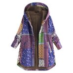 Kadınlar için Kışlık Ceketler Retro Baskılı Dış Giyim Düğmeler Fermuarlı Moda Günlük Cepler Kapüşonlu Uzun Kollu Uzun Kaban Peluş Astarlı Ceket, mor, XXL