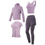 Kadınlar için Pilates Dişli Seti, Dört Parça Spor Giyim, Ceket, Sütyen Üstü, Şort ve Pantolon Dahil, Siyah Xxl Beden, Nefes Alabilir, Tüylenmez Kumaş, Yükseklikler 5 Ft ila 5 Ft 11 Inç, Ağırlıklar 110