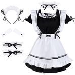 Kadınlar için sevimli hizmetçi elbisesi, saç bandı, papyon, kolluk ve jartiyer ile Cosplay kostümü, siyah ve beyaz, One Size