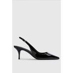 Kadınlar Için Şık Pointy Toe Slingback Pompa - Patent Deri ve Kedi Topuk - Siyah - 41