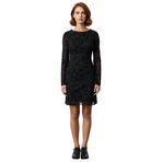 Kadınlar İçin Siyah Flok Baskılı Bodycon Mini Örme Elbise İspanyol Kol Kayık Yaka Tasarımı-Siyah-XS