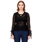 Kadınlar İçin V Yaka Dantel Detaylı Uzun Kollu Regular Kalıp Bluz Kaliteli Şık Rahat Modern_Siyah-XL