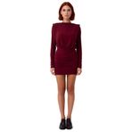 Kadınlar İçin Vatkalı Drapeli Bodycon Kışlık Mini Elbise Smart Şık Kayık Yaka Uzun Kollu Örme-Bordo-XL