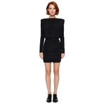 Kadınlar İçin Vatkalı Drapeli Bodycon Kışlık Mini Elbise Smart Şık Kayık Yaka Uzun Kollu Örme-Siyah-M