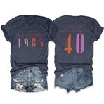 Kadınlar için Vintage 1985 40. Doğum Günü Baskılı Tişört, Mavi, XXL