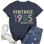 Kadınlar için Vintage 1985 40. Doğum Günü Tişörtü, Mavi, M