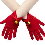Kadınlar kırmızı kısa kadife eldiven altın çan bilek uzunluğu parmak eldiven noel noel parti kostüm, Kırmızı, M