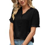 Kadınlar Kısa Süreli Bluz, Zarif Polyester Fiber, fırfırlı ücretsiz Kadınların Tepesi, iş Için Yumuşak V -neckline (XL)