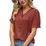 Kadınlar Kısa Süreli Bluz, Zarif Polyester Fiber, fırfırlı ücretsiz Kadınların Tepesi, iş Için Yumuşak V -neckline (XXL)