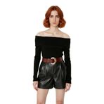 Kadınlara Özel Basic Fitted Kesim Uzun Kollu Crop Akrilik Triko Carmen Yaka Kazak Kaliteli -Siyah-S