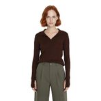 Kadınlara Özel Basic Regular Kesim Polo Yaka Fitilli Triko Kazak Modern ve Konforlu Stil Kaliteli -Kahverengi-S