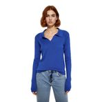 Kadınlara Özel Basic Regular Kesim Polo Yaka Fitilli Triko Kazak Modern ve Konforlu Stil Kaliteli -Saks-S