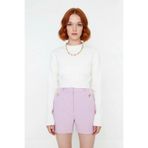 Kadınlara Özel Crop Fitted Akrilik Triko Kazak Modern Basic Şıklığıyla Günlük Kombinler İçin -Ekru-S