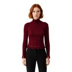Kadınlara Özel Fitted Kesimli Crop Dik Yaka Uzun Kollu Fitilli Triko Kazak Günlük Stil İçin -Bordo-S