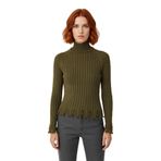 Kadınlara Özel Fitted Kesimli Crop Dik Yaka Uzun Kollu Fitilli Triko Kazak Günlük Stil İçin -Haki-M