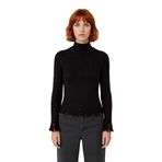 Kadınlara Özel Fitted Kesimli Crop Dik Yaka Uzun Kollu Fitilli Triko Kazak Günlük Stil İçin -Siyah-S