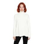 Kadınlara Özel Oversize Kesim Düz Desen Balıkçı Yaka Uzun Kollu Triko Kazak Kış Modası Kaliteli -Ekru-XS
