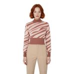 Kadınlara Özel Pembe Zebra Desenli Dik Yaka Uzun Kollu Crop Triko Kazak Kış Şıklığı İçin Kaliteli -Gül Kurusu-L