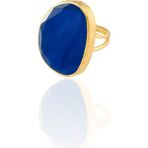 Kadir Jewellery 22 Ayar Altın Kaplama Kadın Fosil Taşlı Yüzük - Parlement Mavisi