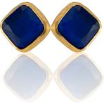 Kadir Jewellery 22 Ayar Altın Kaplama Kadın Minimal Küpe -El Işçiliği ve Hipoalerjenik Küpe - Parlement Mavisi