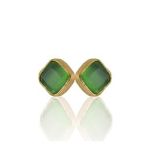 Kadir Jewellery 22 Ayar Altın Kaplama Kadın Minimal Küpe -El İşçiliği Ve Hipoalerjenik Küpe (Yeşil)
